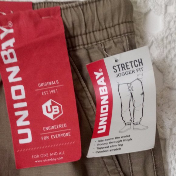 UNIONBAY Pants New Large Men Cargo Jogger Pants Union Bay Tan Khaki Ripstop Cotton Ankle